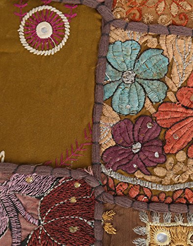RAJRANG Traditional Cotton Brown Indian Ottoman Pouf Cover Patch Work Floral Foot Stool Ottoman for Kid Outdoor Pouffe Seating - Thumbnail 3