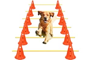 MDTMR AEDNX Dog Agility Hurdle Cone Set Dog Agility Course Backyard Set Include 12 Agility Cones 6 Agility Rods Dog Agility Training Equipment Height Adjustable Obstacle with Storage Bag