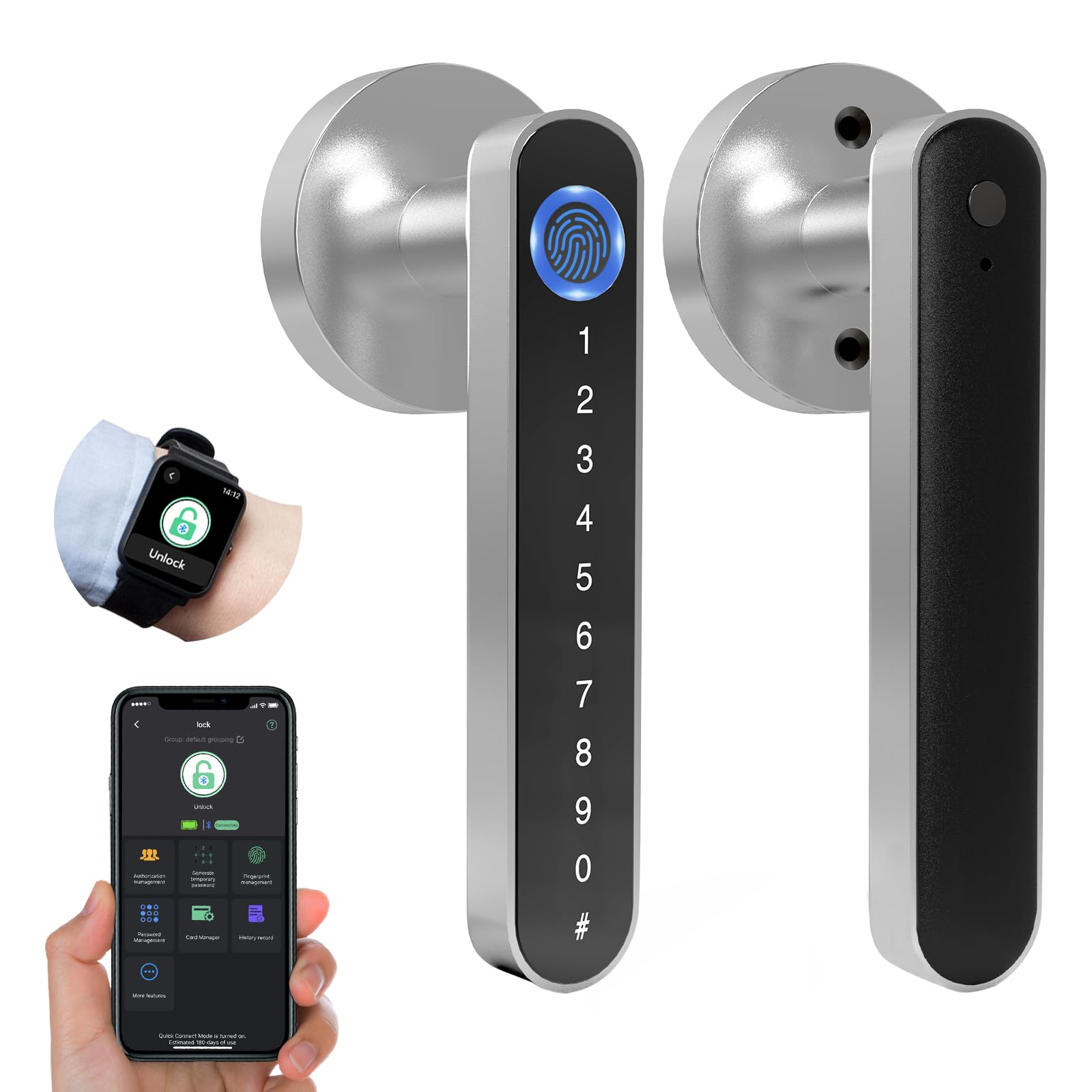 Eseesmart Fingerprint Door Lock, Smart Door Handle Locks with Code App Control, Biometric Electronic Digital Keypad Bluetooth Lock Door for Bedroom Front Door Home Office Apartment