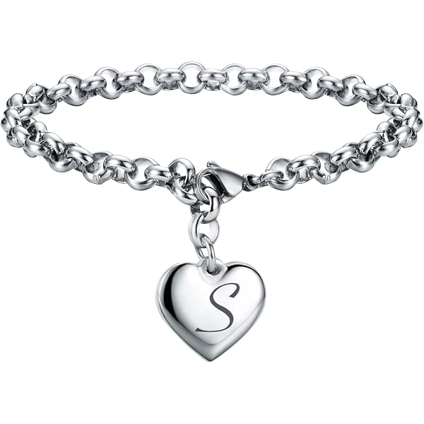 Women - Stainless Steel Jewelry 26 Letters Heart Bracelet Christmas Graduation TINGN Heart Initial Bracelets for Women Gifts Engraved 26  main image 3