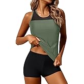 Yonique Tankini Swimsuits for Women with Shorts Athletic Two Piece Bathing Suits Racerback Tank Tops Swimwear