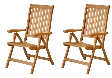 2x Premium Hochlehner 'Pisa' aus Teak-Holz ? Edler Gartensessel für Wintergarten ? Wetterfester Garten-Stuhl & Klapp-Sessel, 