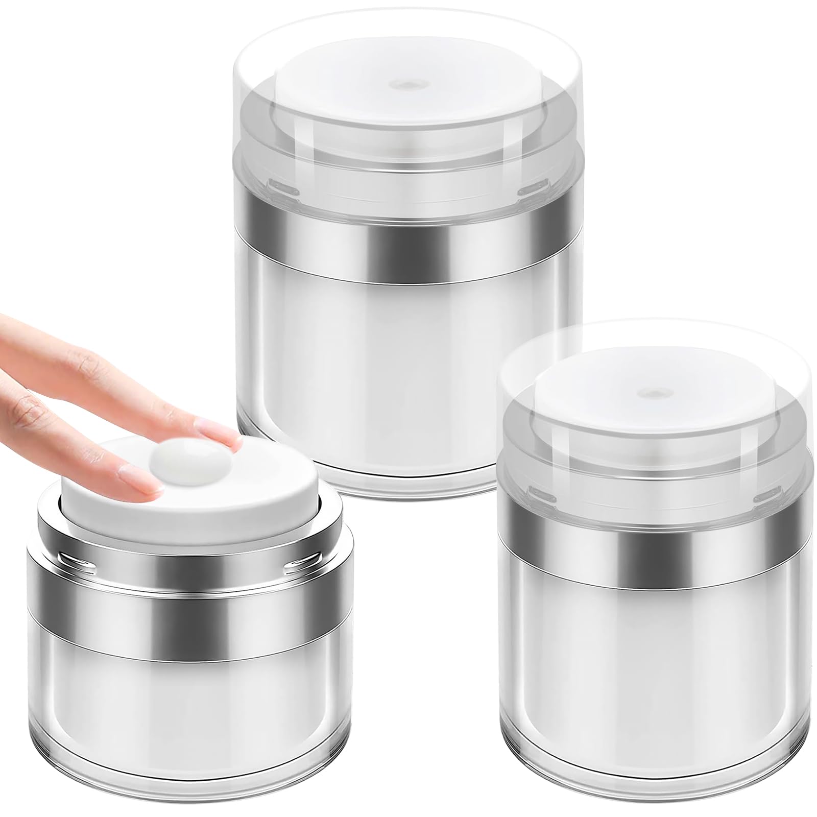 Hanyousheng 3 Pcs Airless Pump Crema Contenitori, 50/30/15 ML Vasetti Crema Vuoti, Crema Bottiglie, Airless Pump Dispenser Crema Viso, Ricaricabile Contenitori Cosmetic Cream Jar