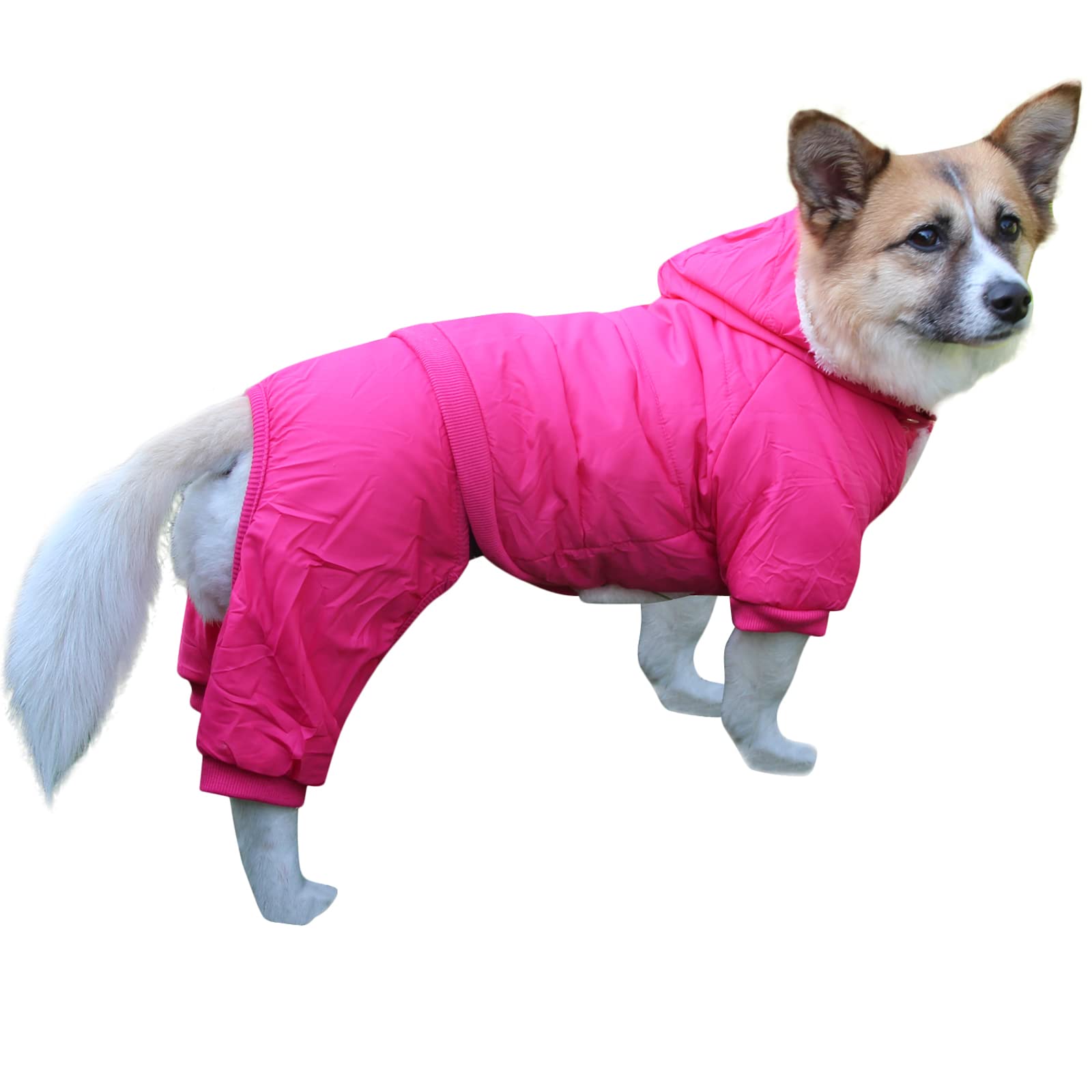 JoyDaog Fleece Lined Dog Coat with Detachable Hood and Detachable Hind Legs,Warm Puppy Jacket in Winter(Pink L)