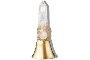 RJINGSHI Super Loud Solid Brass Hand Call Bell Meditation Altar Bell - Solid Brass Ritual Tool for Prayer, Home Decor & Pet Feeding (Natural Crystal Tower Design)​​