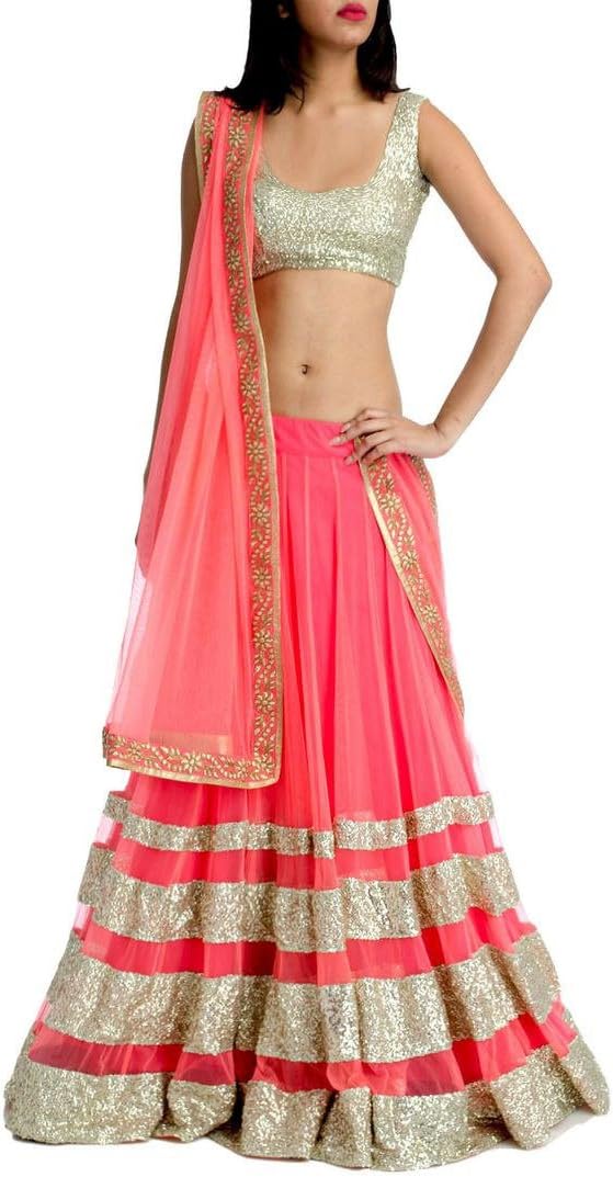 Fabboom Marvellous Peach Silky Georgette Net Lehenga Choli