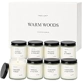 Scented Candles Gift Set, 8 Pack Warm Woods Soy Wax Candles, 3.5 oz Each | 200&ndash;250 Hour Burn, Woody Amber Vanilla Scents for Home, Housewarming, Birthday &amp; Holiday