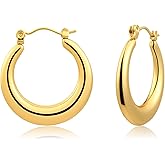 Watforsh Small 14K Gold Plated Hoop Chunky Huggie Circle Round Simple Minimalist Earrings Geometric Little Statement Hypoallergenic Earrings Jewelry for Office Women