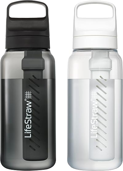 LifeStraw Go Series 1L Water Filter Bottle BPA Free 2 Pack Nordic Noir