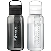 LifeStraw Go Series – BPA-Free Water Filter Bottle for Travel and Everyday use removes Bacteria, parasites and microplastics, Improves Taste, 1L 2-Pack; Nordic Noir and Clear