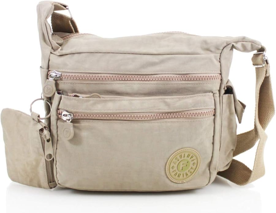 WKDS 7003 Ladies Nylon Light Weight Women Cross Body Bags Multi Zipped
