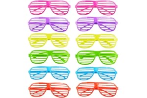 Wanfoou 12 Pcs Plastic Shutter Shades Glasses,Neon Color Shutter Glasses 80's Party Slotted Sunglasses (6 Colors)