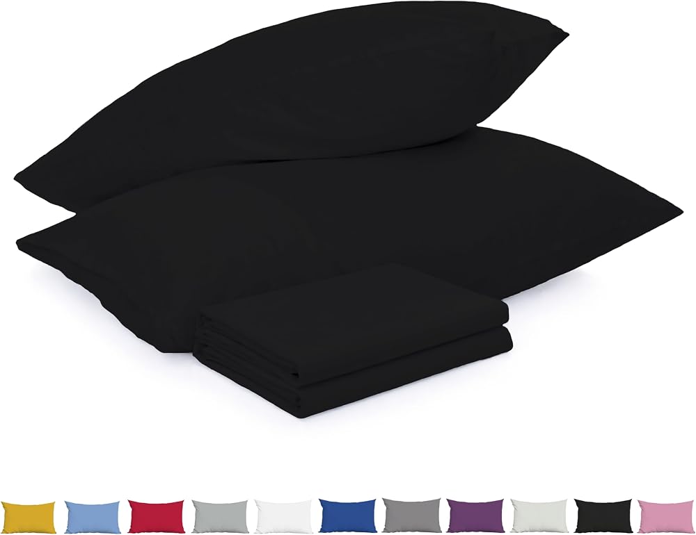 DN Pillow Cases 2 Pack Black 50x75cm Microfiber Envelope Closure