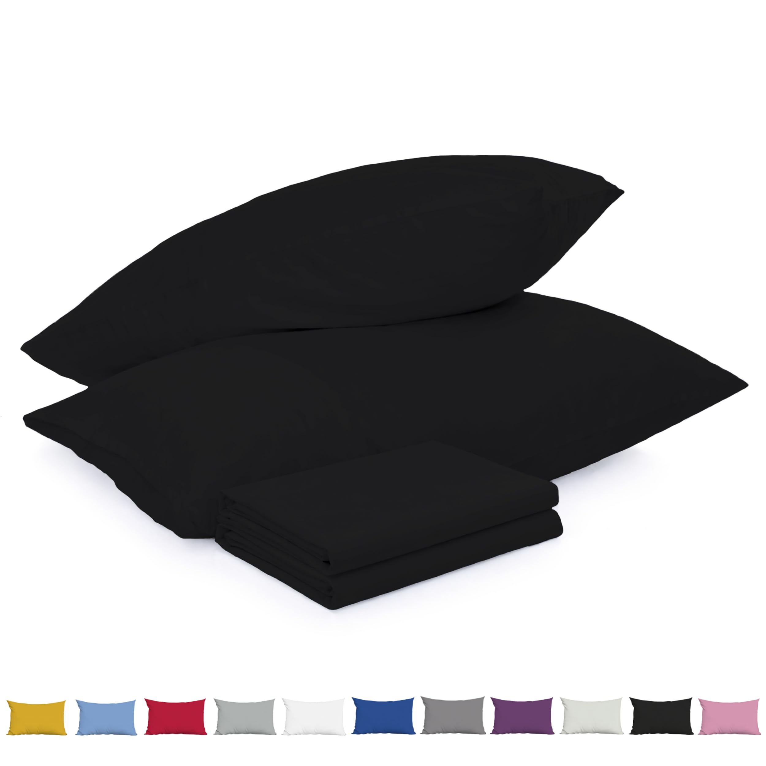 Pillow Cases 2 Pack Black - 100% Brushed Microfibre UK-Standard Size 50x75cm Envelope Closure Pillowcase - Wrinkle & Stain Resistant Pillow Cover - OEKO-TEX Certified Pillowcases (2, Black) — image 1