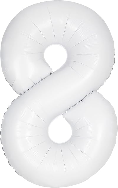 Unique Giant Foil Number 8 Balloon 86 cm Matte White