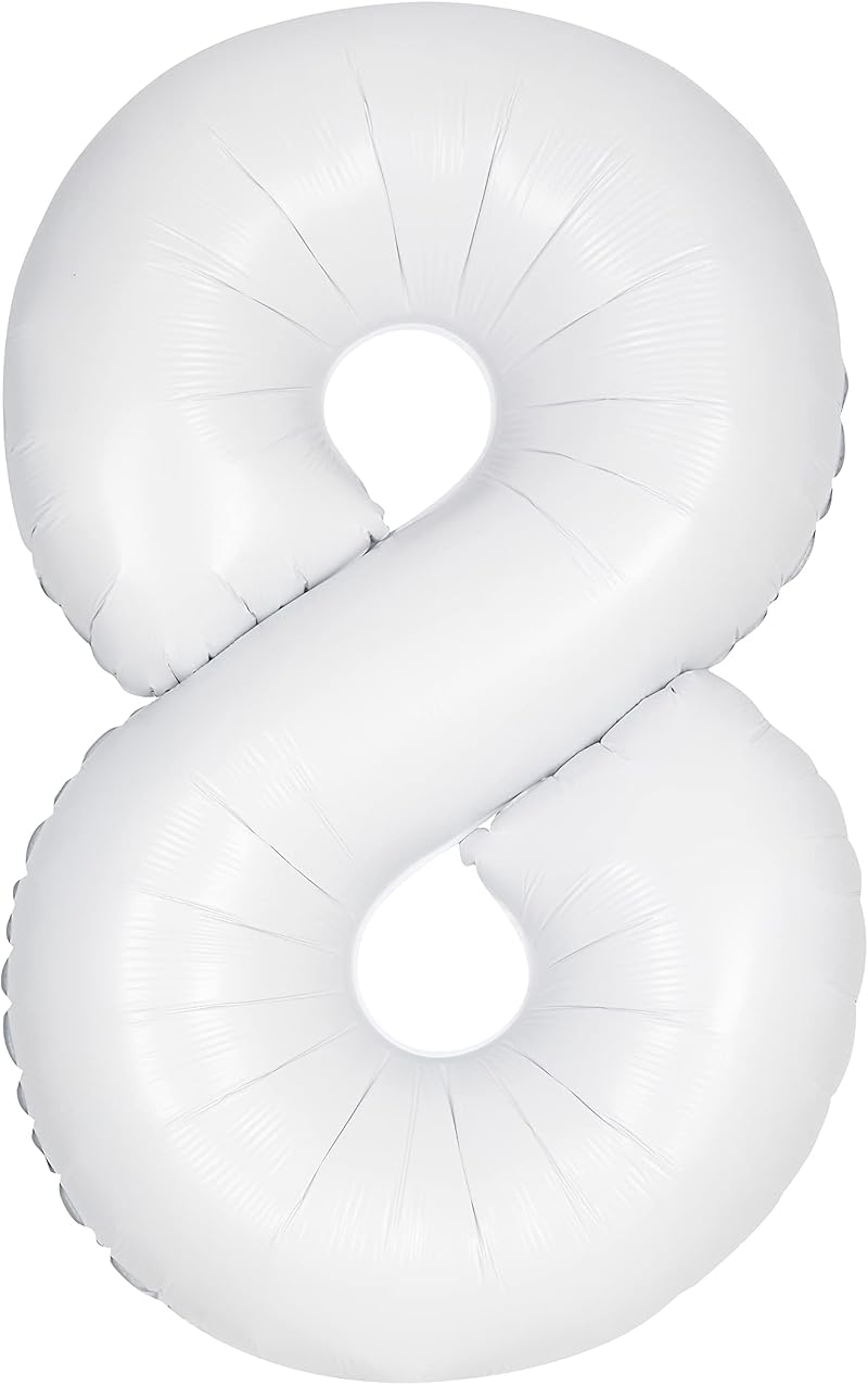 Unique Giant Foil Number 8 Balloon 86 cm Matte White