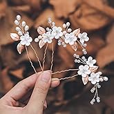 Casdre Flower Bridal Hair Pins Pearl Bride Wedding Hair Accessories Rhinestone Hair Piece for Women and Girls(Pack of 3) (C Rose Gold)