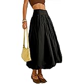 JEAAMKSSER Y2K Bubble Maxi Skirts for Women A Line Long Pleated Casual Summer Skirts 2024 Elastic Waist Balloon Midi Skirt