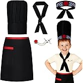 DASHUAIGE 5PC Japanese Kids Hibachi Chef Costume, Japanese Teppanyaki Set with Tall Hat & Headband for Halloween Party