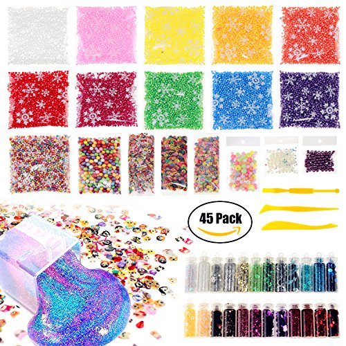 Slime Making Kits Supplies, Pearl, Foam Balls, Glitter Sheet Jars, Fruit Flower Animal Slices Accessories, Slime Tools for Slime Making Art DIY Craft, Homemade Slime, Wedding and Party Decoration