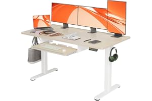 Claiks Standing Desk with Keyboard Tray, Electric Standing Desk Adjustable Height, 55x24 Inches Sit Stand up Desk with Splice Board, Raising Desk for Home Office, Natural