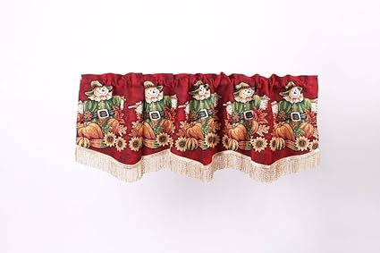 HomeCrate Fall Harvest Collection, Scarecrow Pumpkins Autumn Leaves and Sunflowers Design, Tapestry 60 x 15 Window Valance