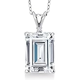 Gem Stone King 5-13 Cttw Gemstone Birthstone Pendant Necklace for Women | 925 Sterling Silver | 14X10MM Emerald Cut and 1.5MM Round Accents | With 18 Inch Silver Chain