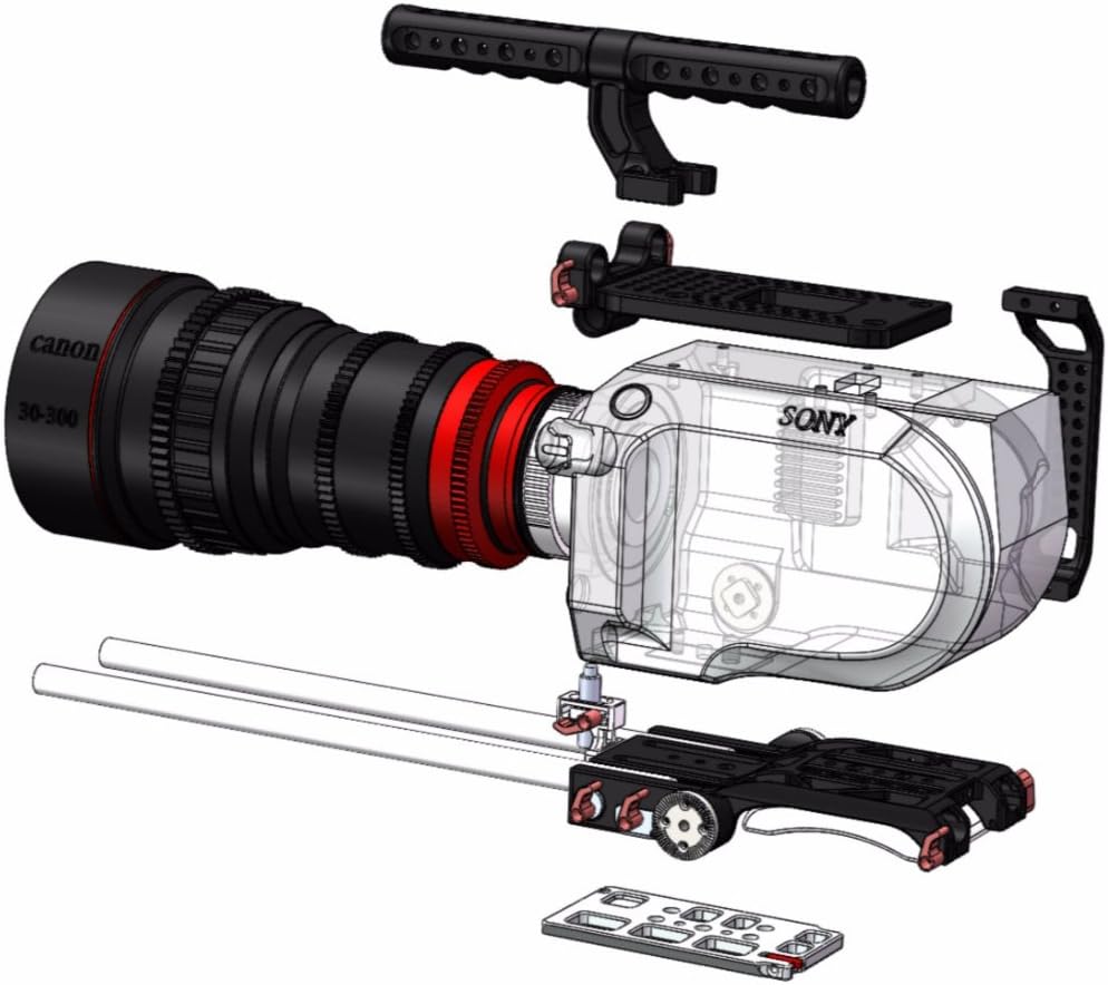 Hontoo FS7 Rig Cage Kit +Top Handle + Baseplate Compatible Sony FS7 Camera