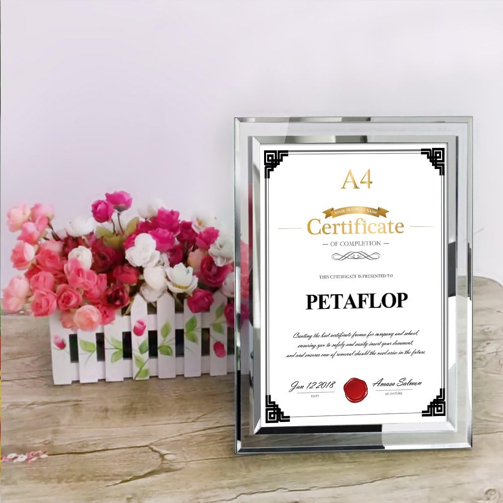 PETAFLOP A4 Photo Frame Glass Certificate Frame Document Frame Diploma Graduation, silver, 8.3 x 11.7 inch - Image 5