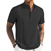 QOSOQ Men's Casual Shirts Classic Button Mens Casual Henley t-Shirt Classic Summer Basic Solid Lightweight Tees Top