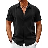 Runcati Mens Button Down Guayabera Shirts Short Sleeve Cuban Casual Summer Linen Shirt Beach Mexican Hippie Wedding Tops
