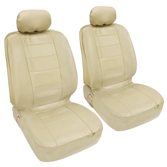 Beige Synthetic Leather Seat Covers Front Pair Set of 2