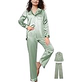 Womens Satin Pajamas Set 2Pcs Silk Pajama Long Sets XS-3XL Silky Long Pj Sets Sleepwear Stripes Pjs Loungewear
