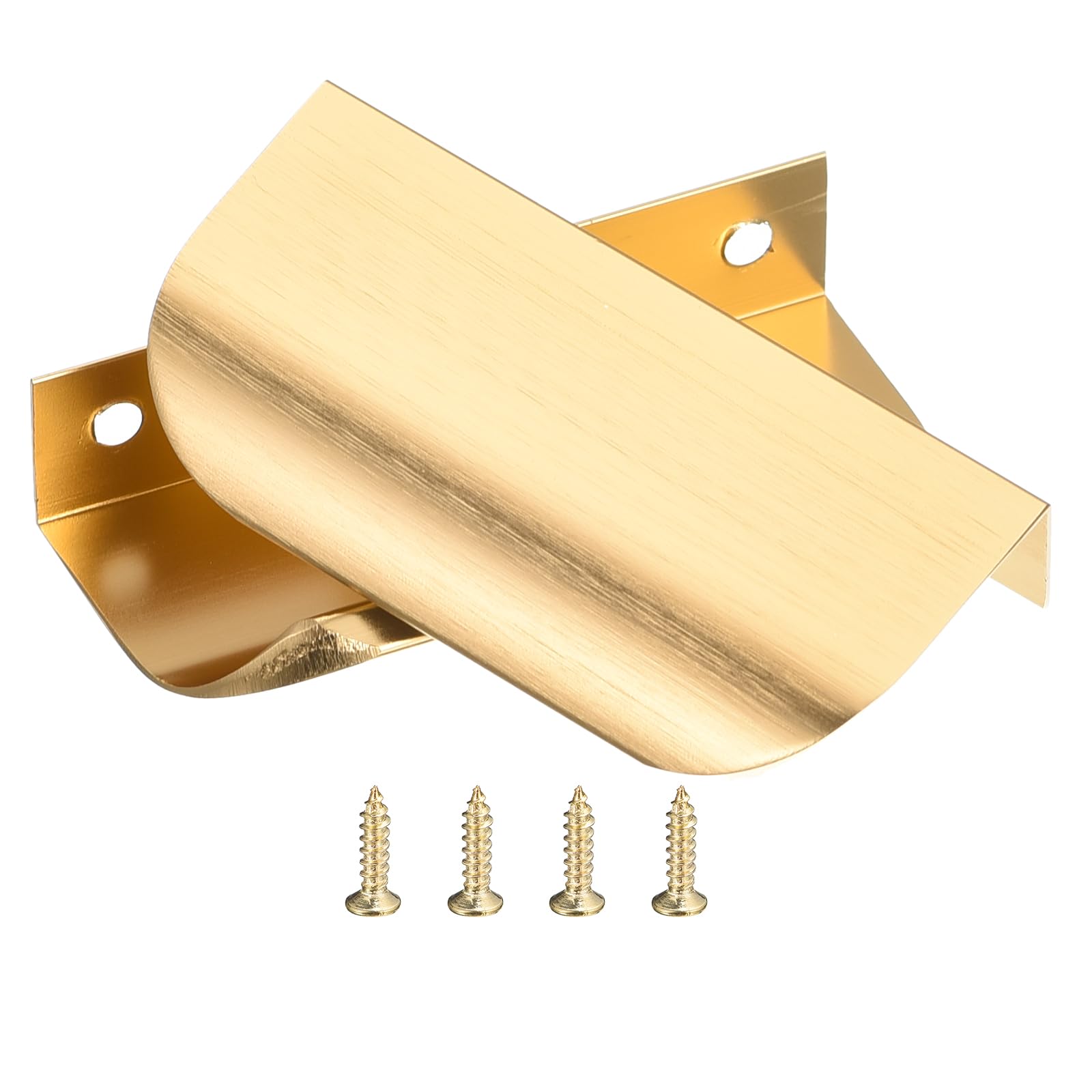 Uxcell 10pcs Finger Pulls for Cabinets, Gold Edge Drawer Pulls Cabinet Finger Pull 64mm/2.5in Hole Center,Furniture Drawer Handles Hidden Cabinet Handle