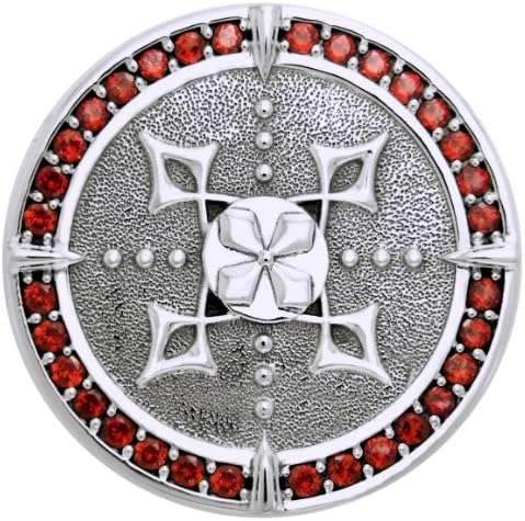 A Viking Shield with Garnet Gemstones in Fine Sterling Silver Pendant