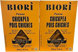 Organic Gluten-Free Chickpea Penne Rigate Pasta 2 Pack (250g Each) – High-Protein, High-Fibre, Non-GMO, Vegan, Whole Grain Pa