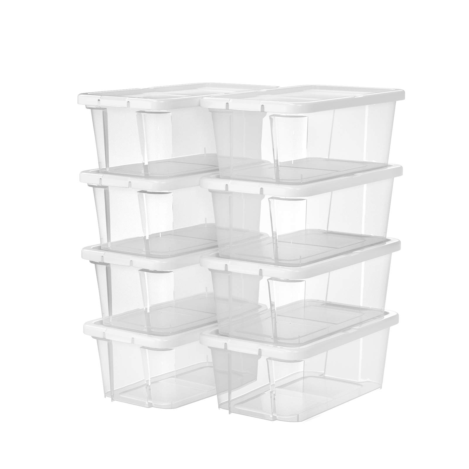 SONGMICS Shoe Boxes with Lids, Set of 8, Stackable Clear Shoe Organiser, Versatile Storage Container for Shoes and Crafts, Sizes Up to UK 7.5, Transparent LSP11WT
