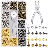 Caydo 360 Sets 3 Sizes Leather Rivets Double Cap Rivet Tubular Metal Studs with 4 Fixing Set Tools for DIY Leather Craft, 4 Colors (Gold, Silver and Bronze, Gunmetal)