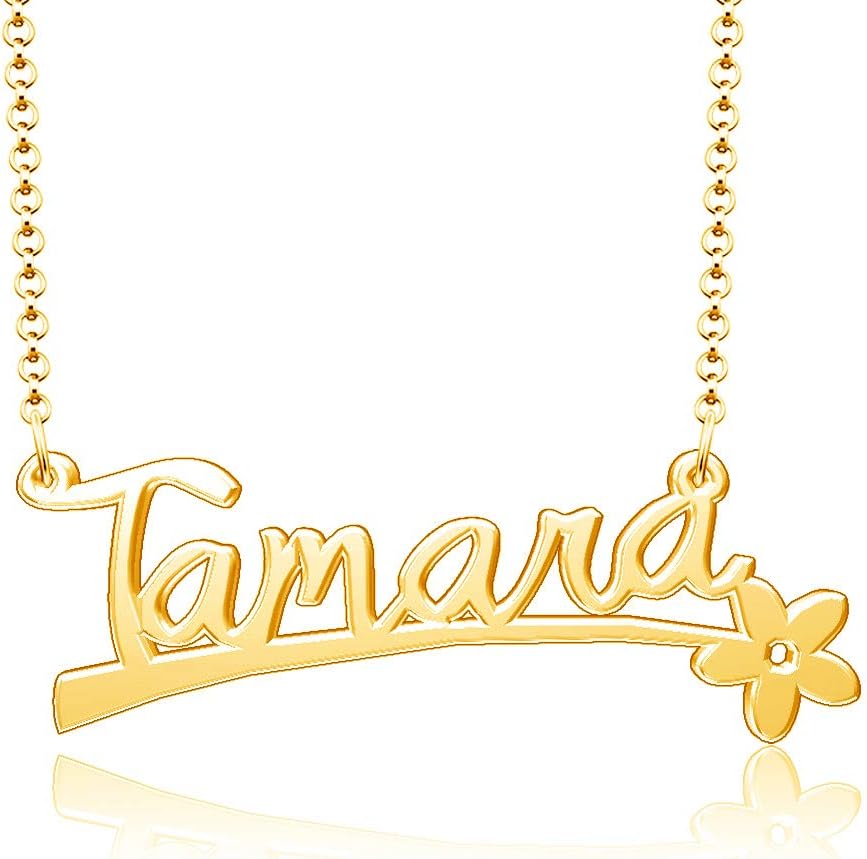 Moonlight Collections24k Gold Plated Flower Personalized Nameplate Custom Name Necklace