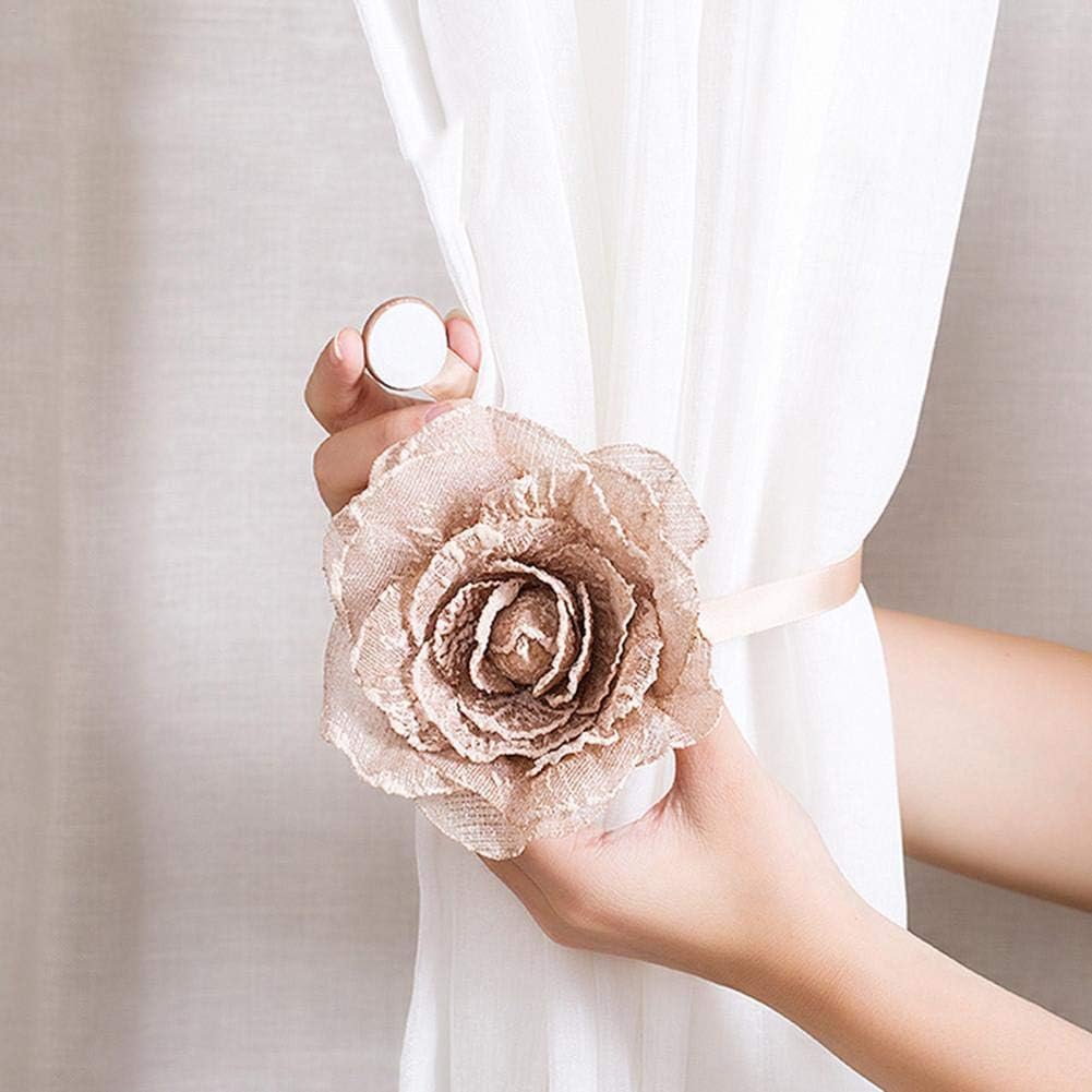 Magnetic Curtain Tie Back, Window Curtain Tieback Clip-on Rose Flower Tie Holder Drape Decor