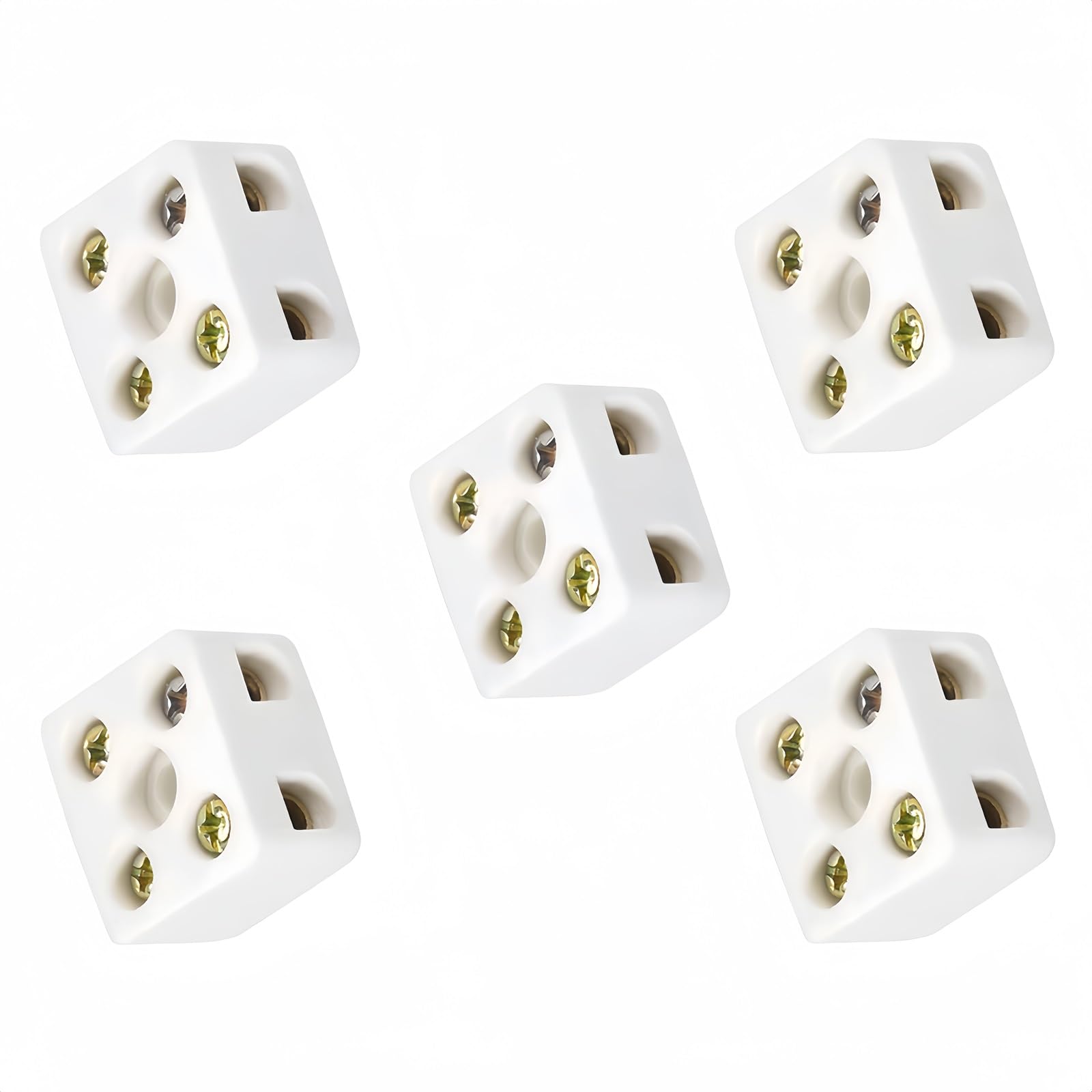 Boxonly 2 Way Ceramics Terminal Blocks for Electrical Wire Cable, High Temp Porcelain Ceramic Connectors 10A, 2 Position 5 Hole Ceramic Connector Blocks 21.3 x 19 x 14 mm 5pcs