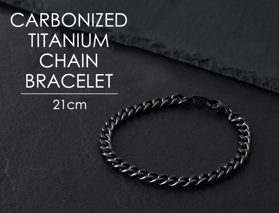 Phiten Titanium Carbide Chain Bracelet, Length 6.7 - 8.3 inches (17 - 21 cm), Made of Pure Titanium, Titanium Carbide Coating, Black, Accessories, Curiosity, Men's, Women's