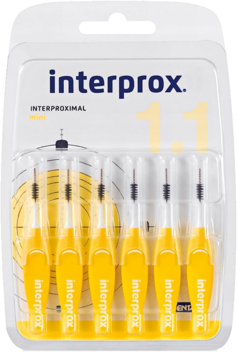 Interprox Mini 1.1 Interdental Brushes Tynex Fibres Yellow Pack of 6, 1 count (Pack of 6)