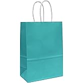 ADIDO EVA 25 PCS Small Gift Bags Teal Blue Kraft Paper Bags Turquoise Gift Bags with Handles for Party Favors (8.2 x 6 x 3.1 In)