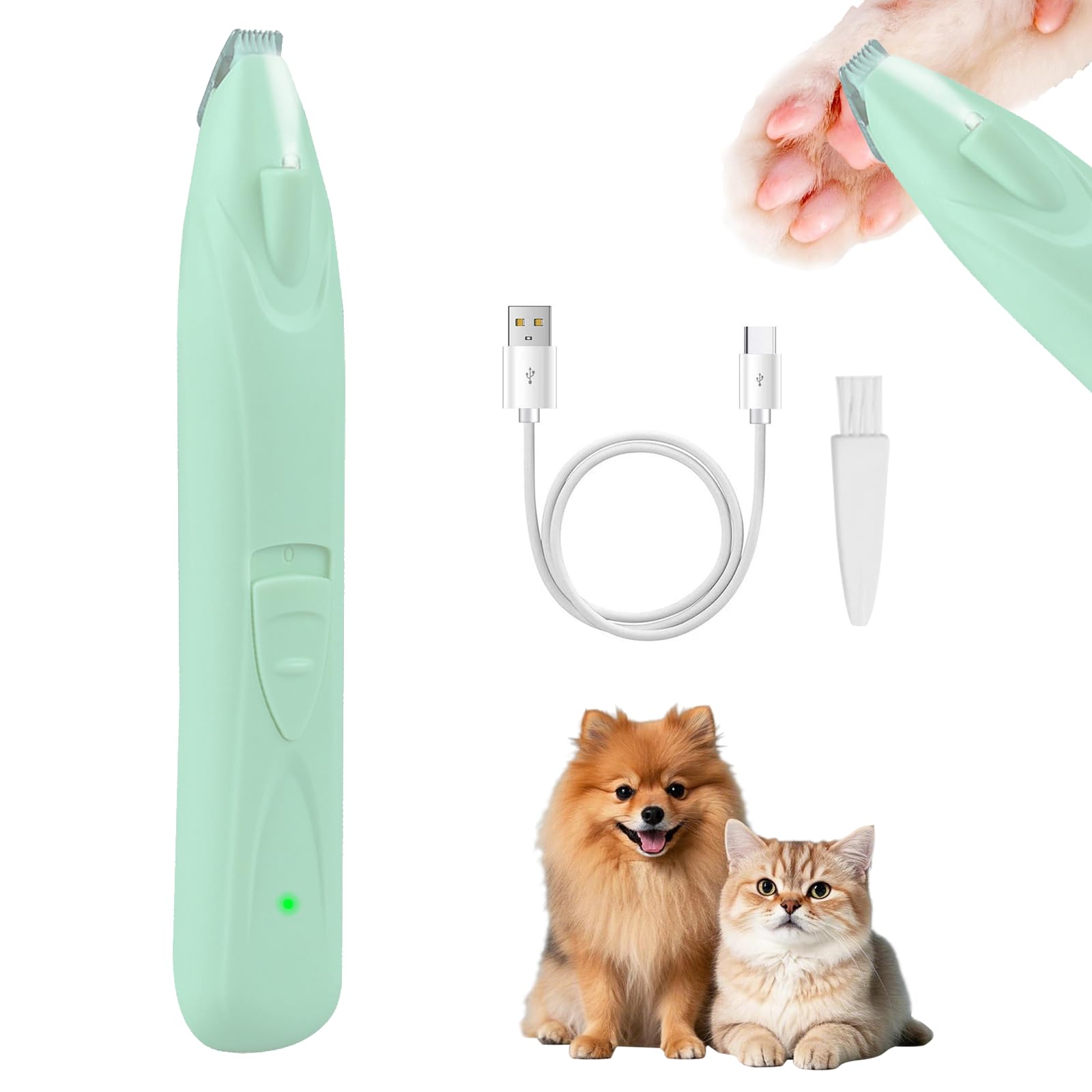 Pet Hair Trimmer, USB LED Electric Dog Grooming Clippers, Cordless Clippers, Low Noise, for Pet Paw Eyes Ears Face Rump