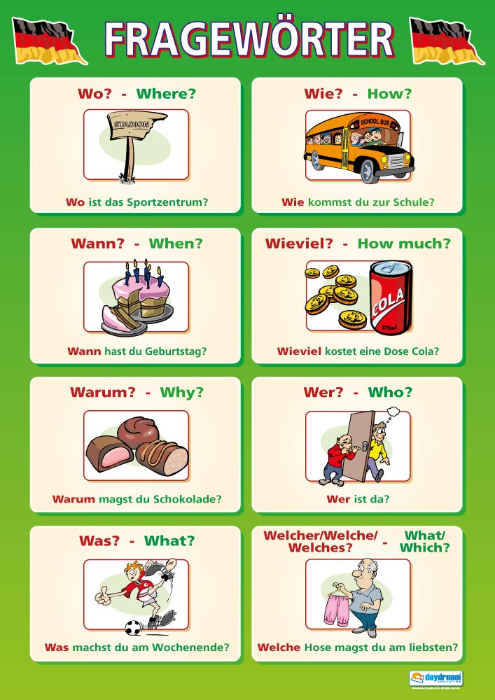 Fragewörter | Language Learning Posters | Gloss Paper measuring 850mm x 594mm (A1) | Second Language Charts for the Classroom | Education Charts by Daydream Education