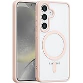 RALEAVO for Samsung Galaxy S24/S25 Case Strong Magnetic Clear Cover [Compatible with Magsafe] Slim Shockproof Protective Phone Case for S24/S25 with Transparent Hard Back,Pink