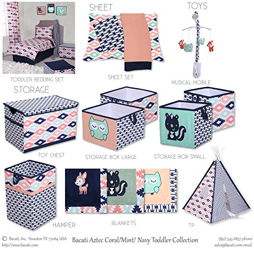 Bacati Tribal Aztec Cotton Percale Toddler Nap Mat, Coral/Mint/Navy/Pink, 20" x 50"