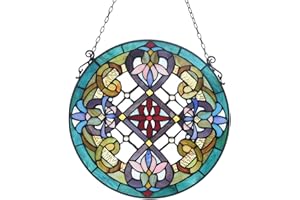 COTOSS Stained Glass Window Hangings,Victorian Style Round Tiffany Glass Window Panel for Home,Handmade Suncatchers Gift Ideas for Birthday Easter Christmas 16" Wide by 16" Height