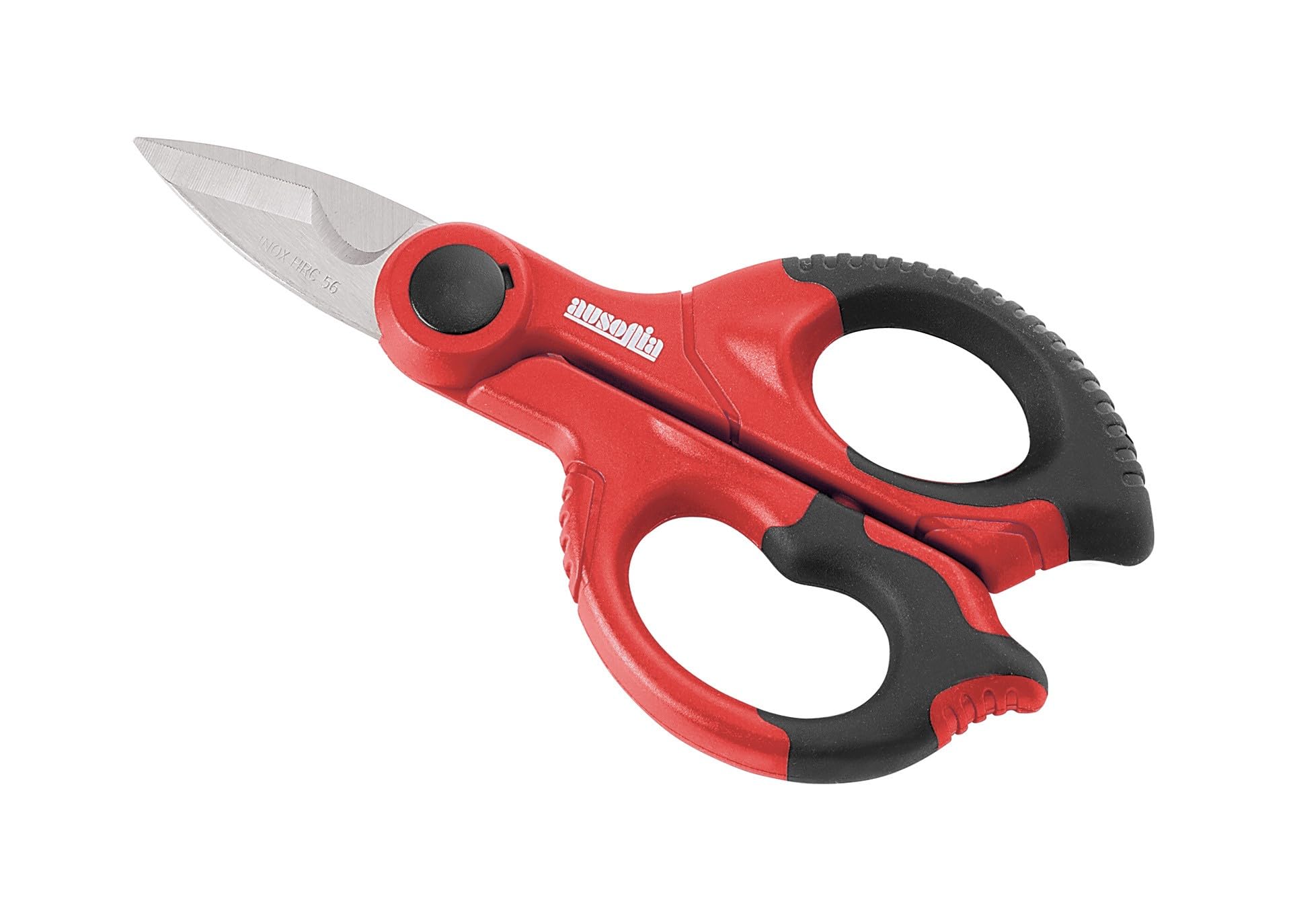 AUSONIA - 16288 Professional Electrician Scissor 16 CM with Straight Stainless Steel Blade with Anti-Slip MICROTEETH, Shock Proof Nylon Handles and HIGH Resistance Pivot